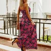 女性のための夏のドレス女性の花のスパゲッティストラップノースリーブvネックスウィングスケーター