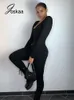 Kobiety Jumpsuits Rompers Joskaa solidny niski kołnierz długi rękaw Bodycon kombinezon moda dla kobiet ubrania dla kobiet zimowe fitness sport Rompers 230131