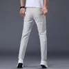 Calças masculinas 7 cores clássico cor sólida verão fino calças casuais negócios moda estiramento algodão magro marca calças masculinas 230131