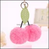 Keychains Lanyards Cute Cherry Key Chain Pendant Leaf Keyring Faux Rabbit Fur Ball Pompom Fruit Women Bag Charms Jewelry 15 Styles Dh6G8