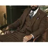 Garnitury męskie (spodnie kamizelki) szara wełna Tweed Winter Men garnitur na ślubne jodełka męska formalna groom Tuxedo moda 3 sztuka