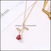 Anhänger Halsketten Vintage Zarte Handgemachte Legierung Rote Rose Blume Halskette Schönheit Colorf Charme Valentinstag Geschenke Frauen Modeschmuck Dh7Dn