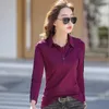 نساء البولوس Hifashion قميص القطن القطن الكورية المكتب الكوري للمكتب الإناث بلوزة ربيع صفراء مزاج طويل الأكمام