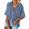 Women's Blouses 2023 Fashion Five Point Sleeve Striped Women's Shirts Loose Single Breasted Ladies Short SJ310