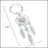 Nyckelringar antika Sier Tassel P￤rlor Feather Dreamcatcher Keychain Kvinnor Vindklockor Kedja L￶vbil Bag dekoration Indisk stil Drop Otfh7
