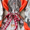 Våren ny stor gunga lång klänning Retro palace stil tryck lapel enkel båge fransk klänning