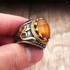 Clusterringen Vintage hofstijl Tiger Eye Ring Ovaal Biker Roestvrij staal Punk Man met bruine stenen mode -sieraden geschenken drop