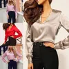 Women's Polos Sexy V Neck Office Ladies Blouses Shirts Women Elegant Satin Blouse Casual Solid Long Sleeve Spring Summer Female Party Tops