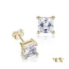 Stud Square Cz Zircon Boucles D'oreilles Pour Femmes Hommes 5Mm8Mm Petit Sier Rose Couleur Boucle D'oreille Minimaliste Conception Partie Bijoux Drop Delivery Dhn9G