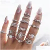 Bandringar Bohemiska modesmycken Knuckle Ring Set Sier Bee Chain Heart Geometric Round Stacking Midi Set 12st/Set Drop Delivery Dheti