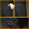 Pantalons pour hommes Pantalon de costume en polaire d'hiver pour hommes, chaud, formel, taille élastique, épais, Slim, pantalon de travail, noir, gris, vêtements de marque, grande taille 40 42 230131