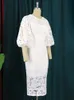 Robes de grande taille Taille 4XL O Cou Dentelle Lanterne Manches Évider Patchwork Blanc Rose Robes pour Dames Événement Cocktail Tenues 230130