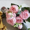 Decoratieve bloemen 1 stel kunstmatige zijde roze pieter bruiloft decoratie herfst flores 5 hoofden bouquet diy home nep bloem krans a49a29