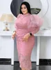 Plus size Dresses Elegant Lace Size 3XL 4XL Long Lantern Sleeve White Pink Bodycon Vintage Prom Dress Gowns for Ladies Evening Party 230131