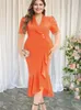 Plus size jurken maat zeemeermin jurk vrouwen Afrikaanse oranje korte mouw ruches gewaden vrouwen knop midi verjaardagsfeestje zomer 4xl 230130