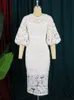 Plus size Dresses Size Evening 4XL O Neck Lace Lantern Sleeve Hollow Out Patchwork White Pink Gowns for Ladies Event Cocktail Outfits 230130