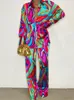 Damen-Trainingsanzug, bedrucktes Langarm-Shirt, 2-teiliges Set, elegantes Revers, einreihiges Oberteil, Anzug, 2023, weibliche Hose mit weitem Bein, Outfits 230131