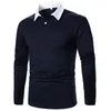 Polos pour hommes printemps et automne couleur unie à manches longues revers t-shirt mince taille européenne Polo 230130