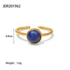 Cluster Rings Uworld Retro Stainless Steel Lapis Lazuli Stone Beads Twisted Design Adjustable For Women Geometric Wrap Ring Party Gift 2