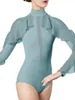 Stage Wear Lyrical Leotard Dance -kostuum vrouwen lange ruches mouwen moderne ballet gymnastiek jumpsuit ballerina uitvoering