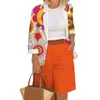 Kvinnors spårningsdräkter 2 st/set Women Jacket Shorts Set Colorful Print Pants Kne Längd Två stycken Fickor Cardigan Wide Leg Coat Suit