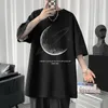 T-shirts voor heren Hybskr Simple Stroke Moon Graphic Men T-shirt Oversized Letter Afdruk Korte mouw T-shirt Katoen Male Streetwear Unisex Basic Tops 230131