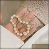 Charm Bracelets Aomu Korean Retro Imitated Pearl Round Beaded Daisy Bracelet Irregar Geometric Flower For Women Party Accessories 36 Dhkcm