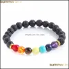 Fili di perline Moda 7 Chakra Bracciale Lava Pietra vulcanica Braccialetti di perline Yoga naturale Preghiera di guarigione Nce Buddha Perline Goccia Deliv Ot4Oz