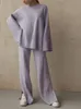 Tute da donna Woamn Split Knit Maglione Pantaloni Set Moda Top oversize LaceUp Gamba larga Due pezzi Abiti Autunno Donna Chic Abiti 230131