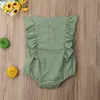 Jumpsuits Summer 0-24M Born Baby Girls Green Printed Sleeveless Rompers Ruffles Casual Cotton Outfits