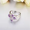 Обручальные кольца модное белое хрустальное обручальное кольцо роскошная женская эмалевая эмаль пурпурный цветок серебро серебряный цвет большой для женщин