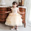 Girl Dresses Princess Champagne Formal Children Party Elegant Kids Gowns Sequins Tulle Cake Wedding Birthday First Communion Dress