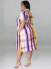 Plus size jurken wmstar maat voor vrouwen met riem losse korte mouw knop casual maxi shirts jurk groothandel druppel 230130