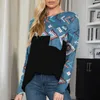 Magliette da donna Top a maniche lunghe per camicetta casual da donna Tunica girocollo T-shirt con stampa floreale di base