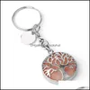 Nyckelringar Natural Stone Original Keychains Tree of Life Keyring Sier Color Healing Crystal Car Decor Keyholder For Women Men 471C3 D DHAES