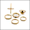 Pierścienie zespołowe 10 Design Boho Vintage Gold Hoop Black Teardrop Sier Moon Set for Women Finger Pierścień Kobieta Bohemian Biżuter