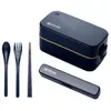 Servisuppsättningar Lunch Box 2-Layer Bento Cutery Set Boxes for Kids Adults Work School 850 ml