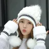 Beanies Beanie/Skull Caps Sweet Girl Warm Ski Fur Pom Poms Handschoenen Geknipt Hoed Set Brand Winter Dames Wool Beanie Dikke Skullies Vrouwelijke pet