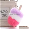 Keychains Lanyards Fluffy Ice Cream P￤ls Boll Key Ring Charm Hanging Pompom Keychain Plush Pendant Bag KeyFobs Holder Ornament 7 St DHL5H