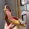 Nya 2023 Sandaler High Heels Women Shoes Formella tofflor Läder Sole Designer Black Pink Diamond Chain Decoration Bankett Silk Wedding Sexig med Box Womens