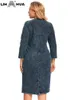 Robes grande taille LIH HUA taille femme Denim automne décontracté mode haute Stretch coton tricot avec poches 230130