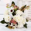 Decorative Flowers Pink Rose Artificial Hydrangea Branch Fake Bridal Bouquet For Wedding Home DIY Decoration Party Supplies