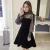 Casual Dresses Spring Elegant Two Piece for Women Winter Korean A-Line O-Neck Tops and Black Sundress Streetwear Vestidos 230131