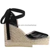 Sandales Designer Femmes Plateforme Compensée Espadrille Chaussures En Cuir Véritable À Lacets À La Cheville Matelasse Dames À Talons Hauts 12Cm Avec Boîte Drop Deliv Dhorb