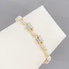 Pulseiras de link eyer moda de bracelete personalizada cor de ouro natural de cor de pérola para mulheres brass cz zirconia fine fine