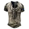 T-shirts pour hommes Vintage bouton col en V Jésus Christ Henley 3d à manches courtes Crucifix surdimensionné crâne haut t-shirt hommes Punk Streetwear 230131