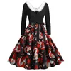 Casual Dresses Women's Vintage Prom Dress Santa Claus Printed Long Sleeve Faux-Plush Deep V Neck Oversized Party Swing