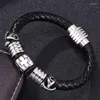 Шармовые браслеты модные бренд мужские ювелирные украшения модный черный плетенный кожаный браслет мужская из нержавеющая сталь.