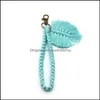 Keychains Lanyards Creative Keychain For Women Fashion Cotton Rope Handwoven Leaf Car Key Chain Bag Pendant Accessory Couple Frien Otafe