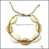 Braccialetti con ciondoli Bracciale con conchiglia naturale originale con treccia color oro fatta a mano in lega di zinco e collana di gioielli per le donne Drop Delivery Ot7A3